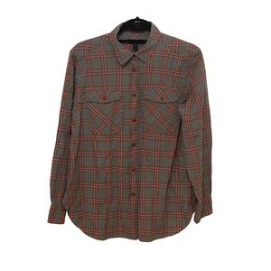 J Crew Red & Grey Plaid Button Up Cotton Shirt Size 8